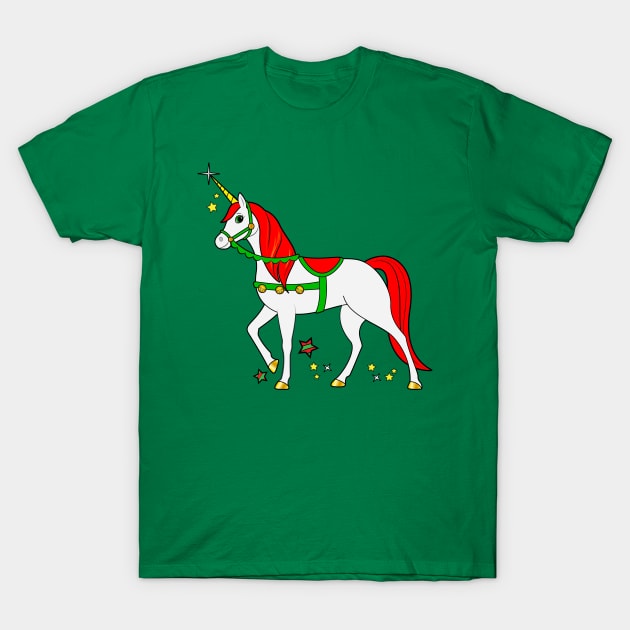 Christmas Unicorn with Decorated Bridle and Saddle T-Shirt by PenguinCornerStore